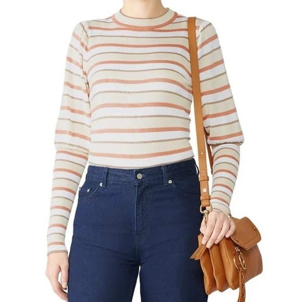 See By Chloe Striped Puff Sleeve Knit Sweater S Terracotta French Girl Coquette
